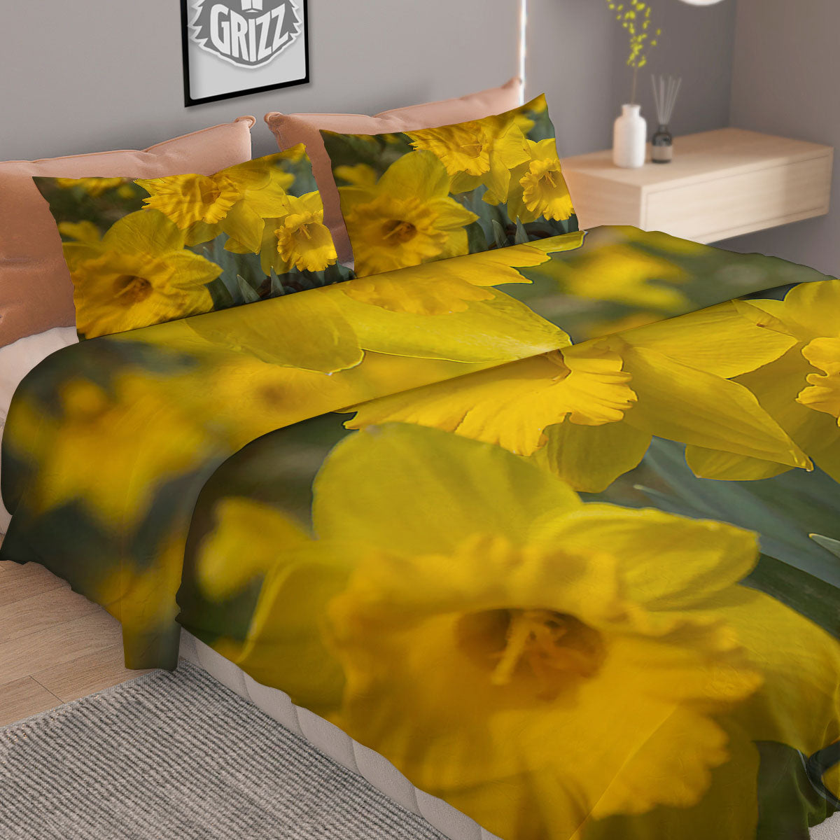 Flower Daffodil Yellow Print Duvet Cover Bedding Set-grizzshop