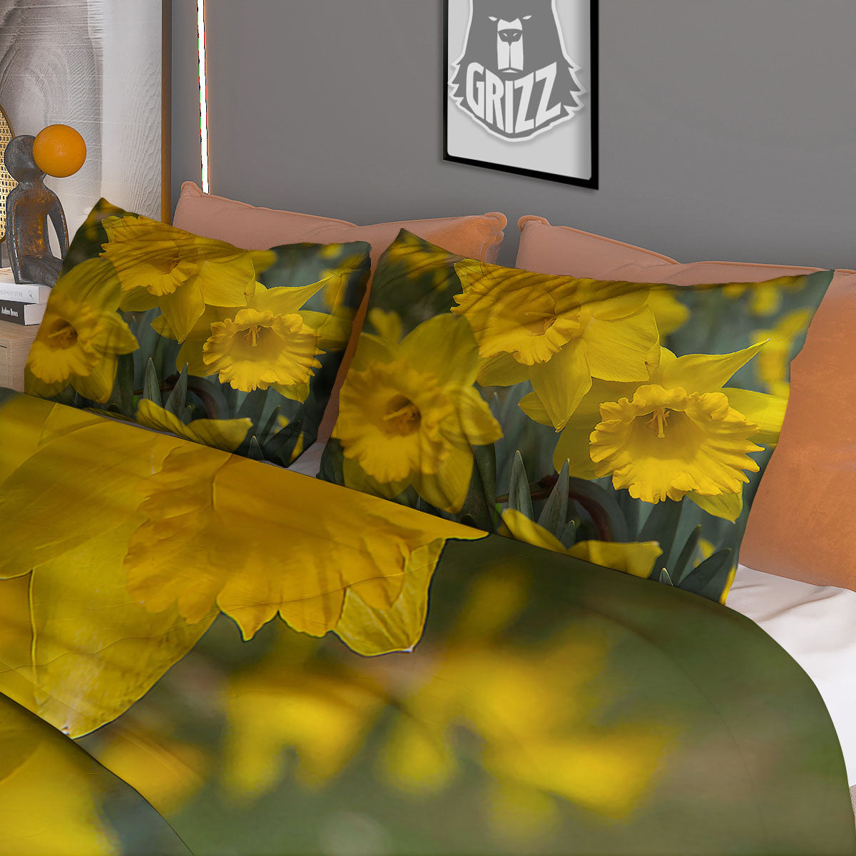 Flower Daffodil Yellow Print Duvet Cover Bedding Set-grizzshop