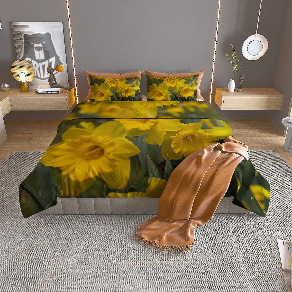 Flower Daffodil Yellow Print Duvet Cover Bedding Set-grizzshop