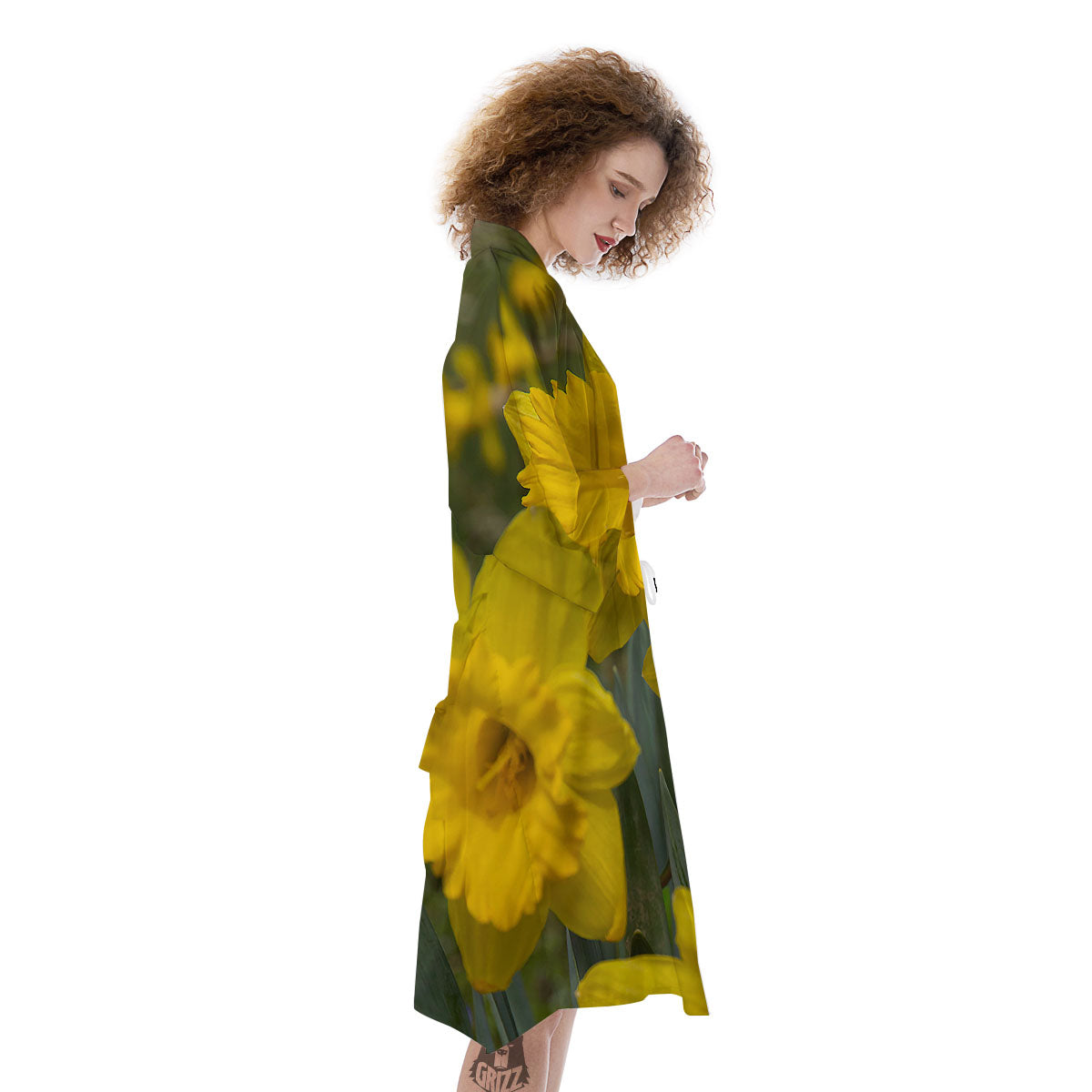 Flower Daffodil Yellow Print Kimono-grizzshop