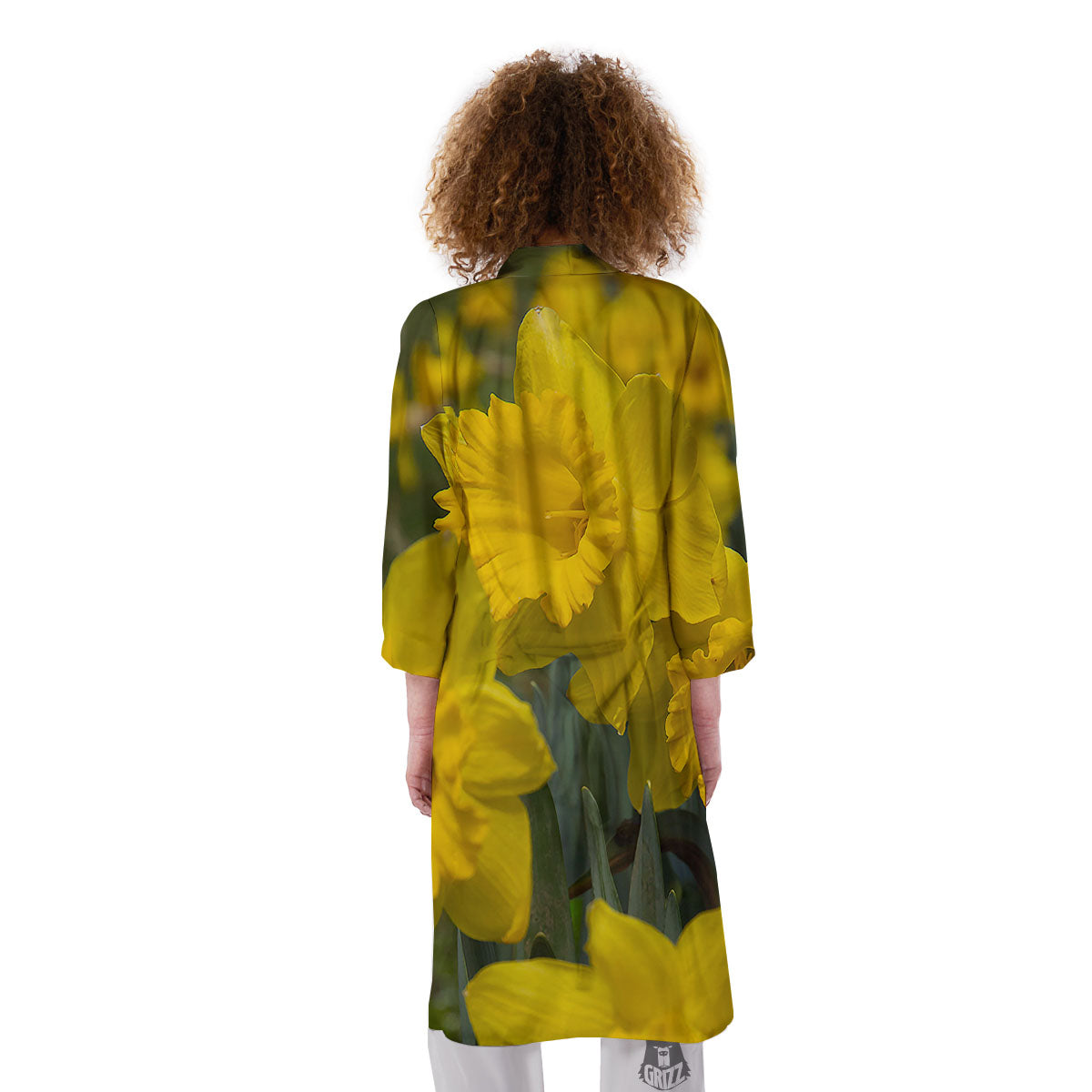 Flower Daffodil Yellow Print Kimono-grizzshop