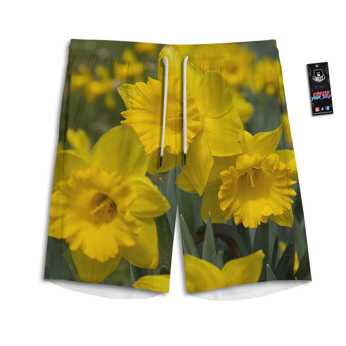 Flower Daffodil Yellow Print Men's Athletic Shorts-grizzshop
