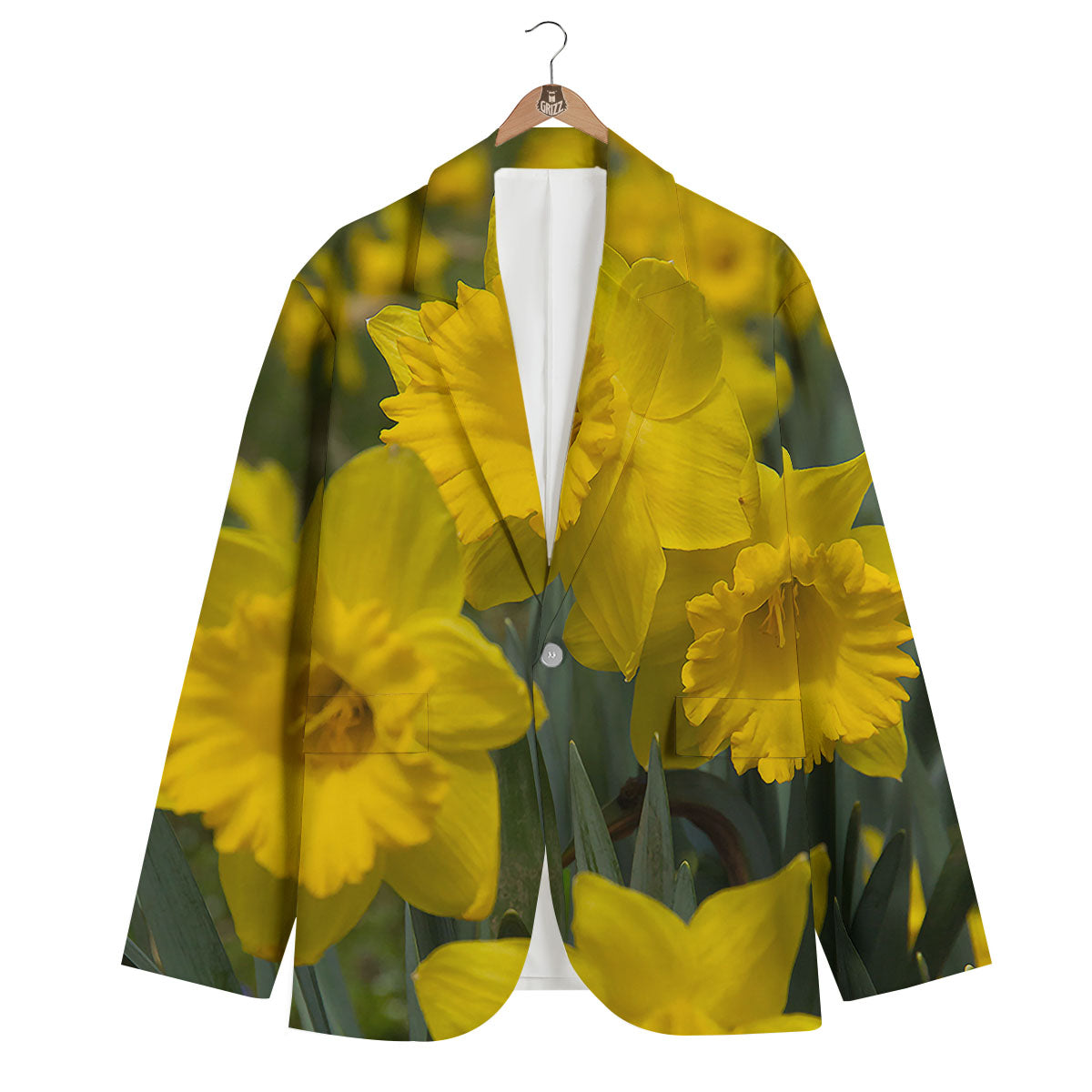 Flower Daffodil Yellow Print Men's Blazer-grizzshop