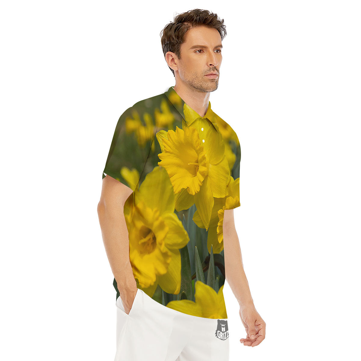 Flower Daffodil Yellow Print Men's Golf Shirts-grizzshop
