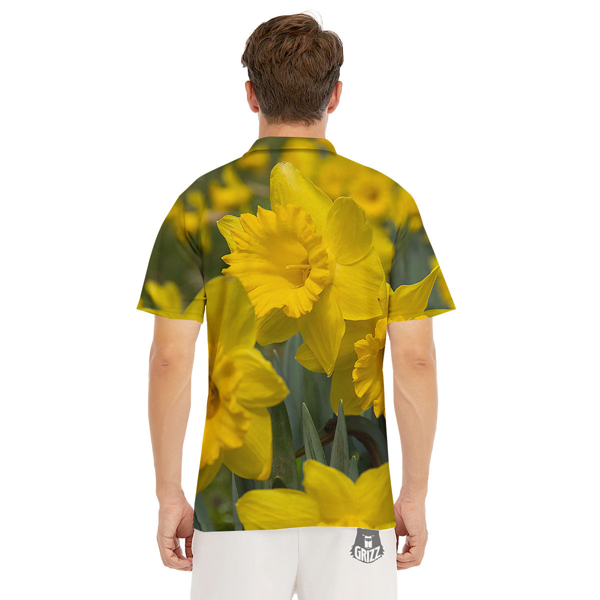 Flower Daffodil Yellow Print Men's Golf Shirts-grizzshop