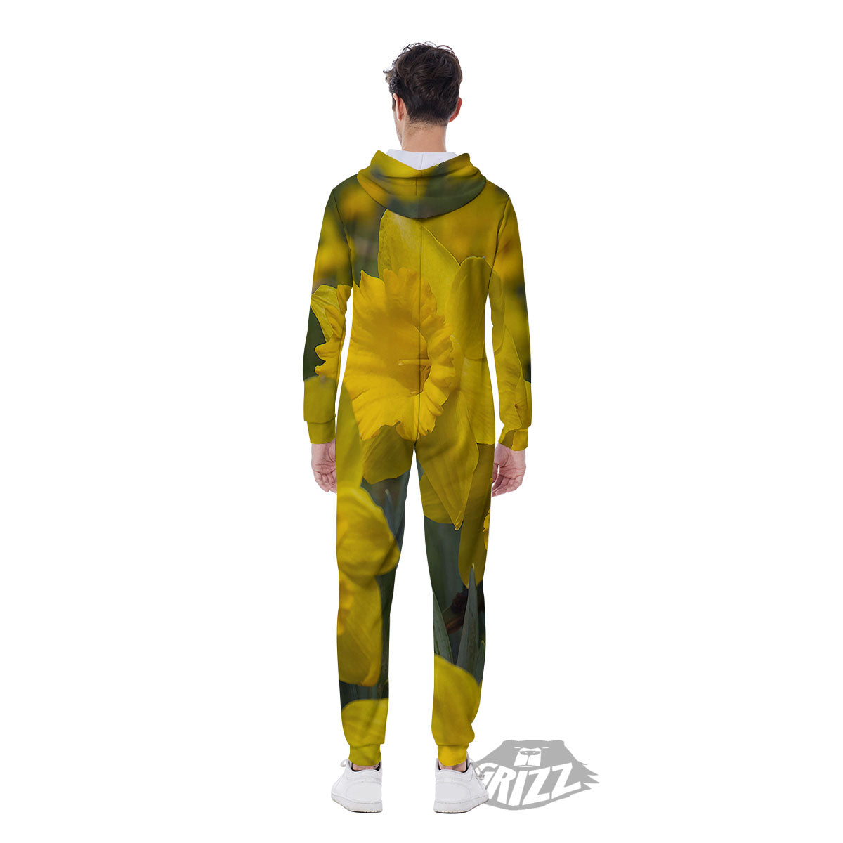 Flower Daffodil Yellow Print Men's Jumpsuit-grizzshop