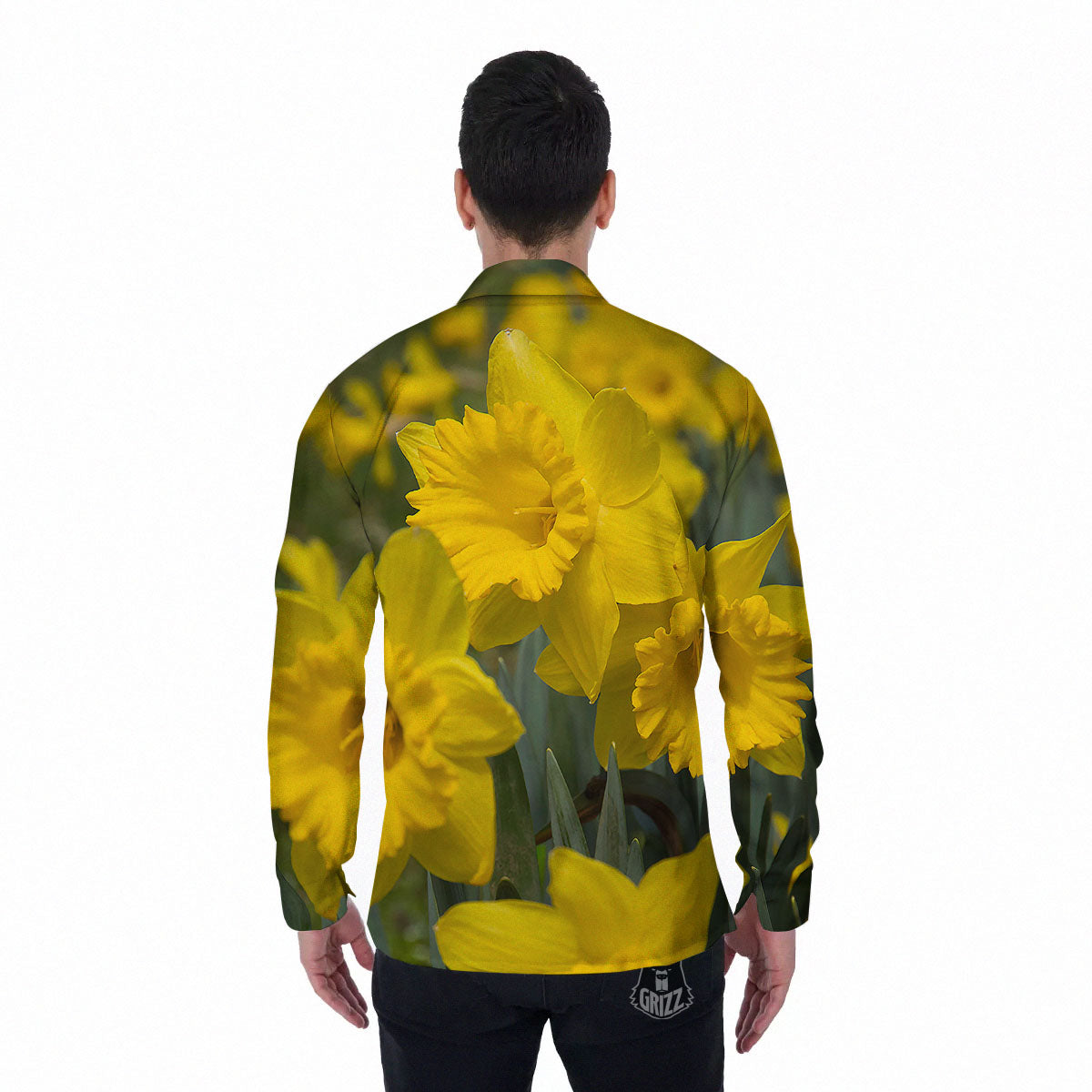 Flower Daffodil Yellow Print Men's Long Sleeve Shirts-grizzshop