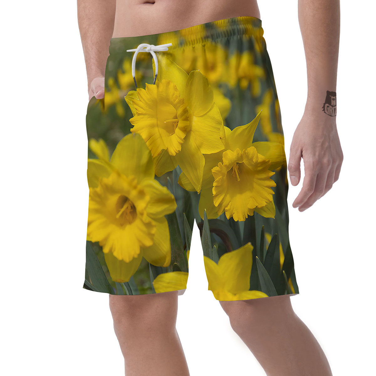 Flower Daffodil Yellow Print Men's Shorts-grizzshop