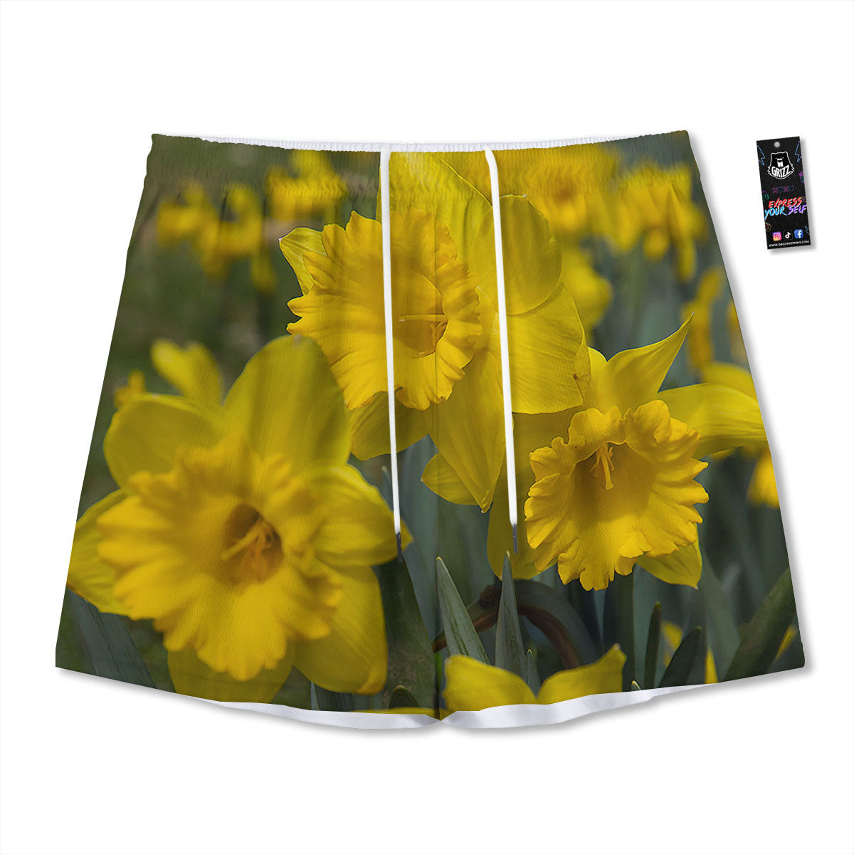 Flower Daffodil Yellow Print Mesh Shorts-grizzshop