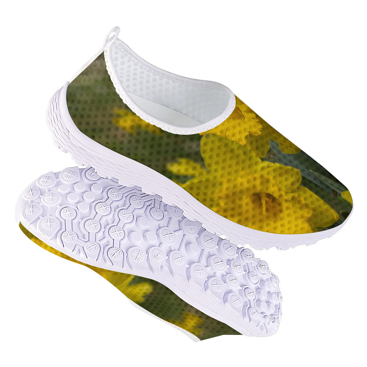 Flower Daffodil Yellow Print Nurse Shoes-grizzshop