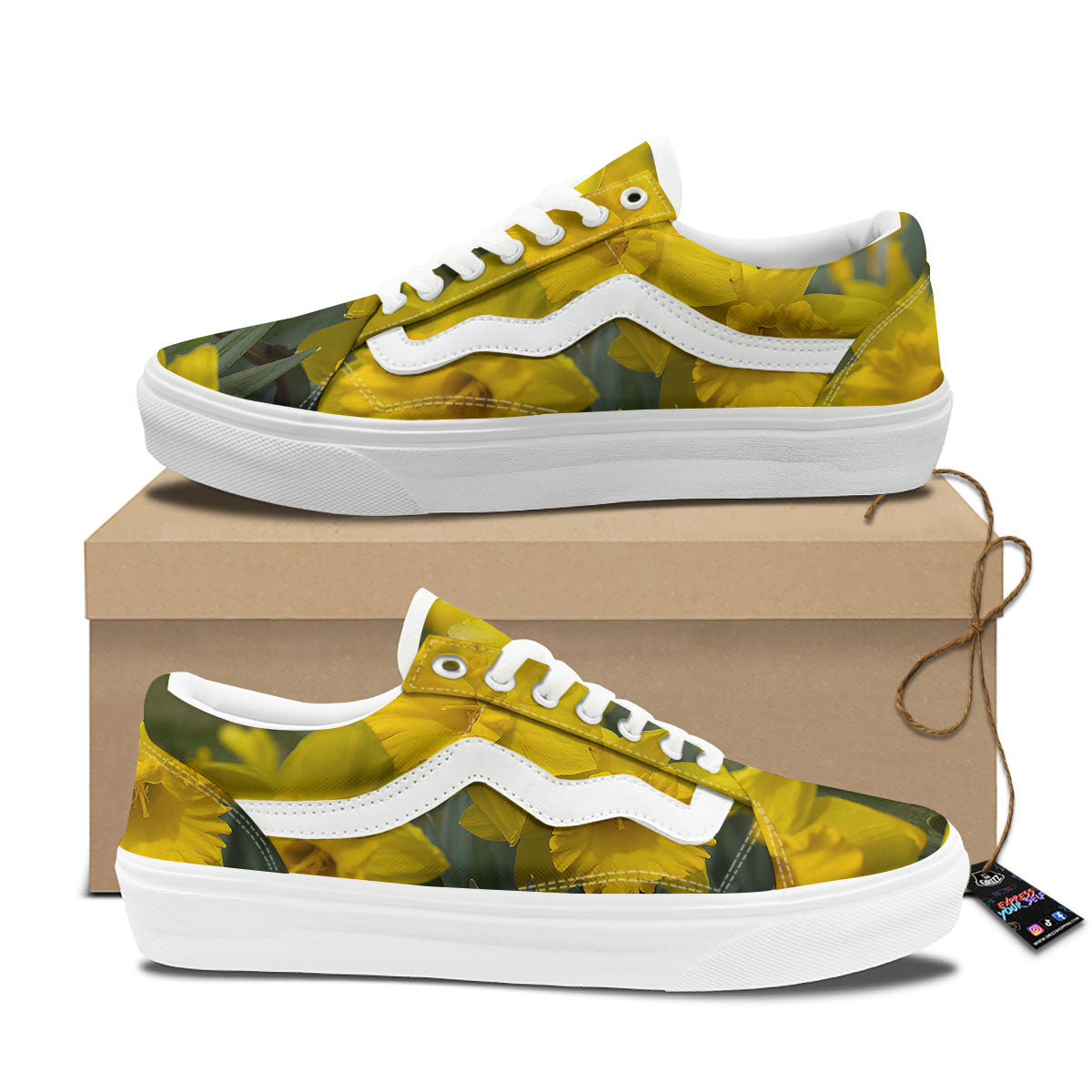 Flower Daffodil Yellow Print Skate Shoes-grizzshop