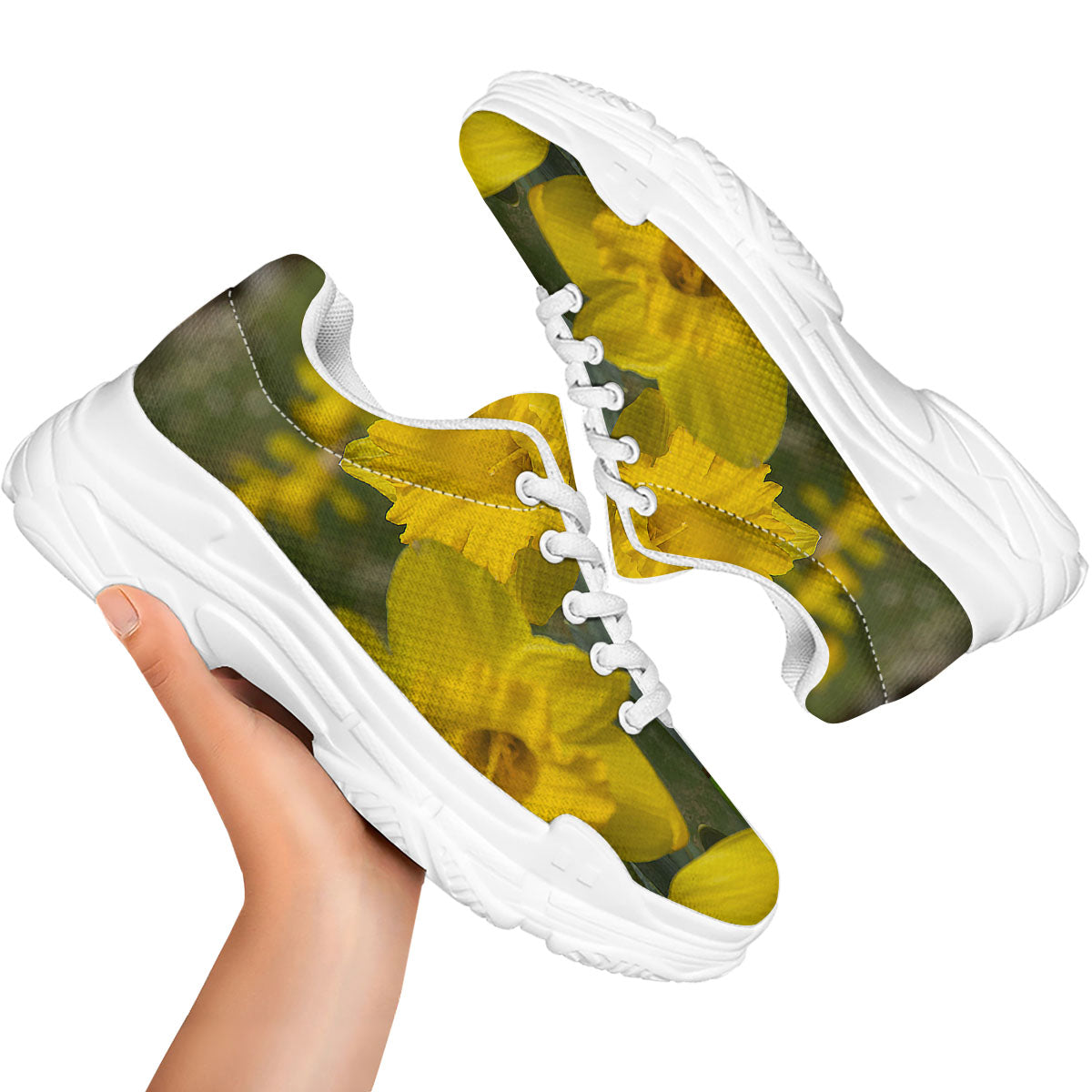 Flower Daffodil Yellow Print White Chunky Shoes-grizzshop