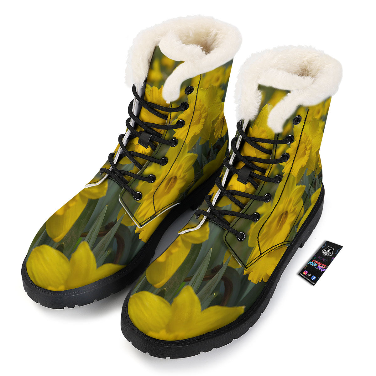 Flower Daffodil Yellow Print Winter Boots-grizzshop