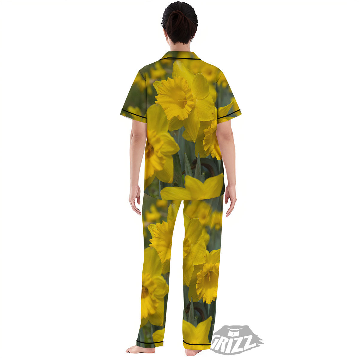 Flower Daffodil Yellow Print Women's Pajamas Set-grizzshop