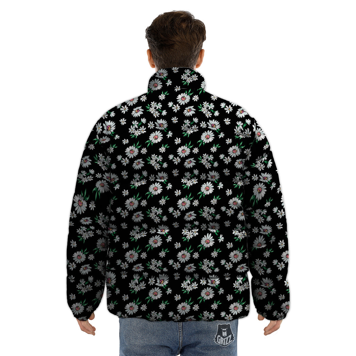 Flower Daisy Print Pattern Puffer Jacket-grizzshop