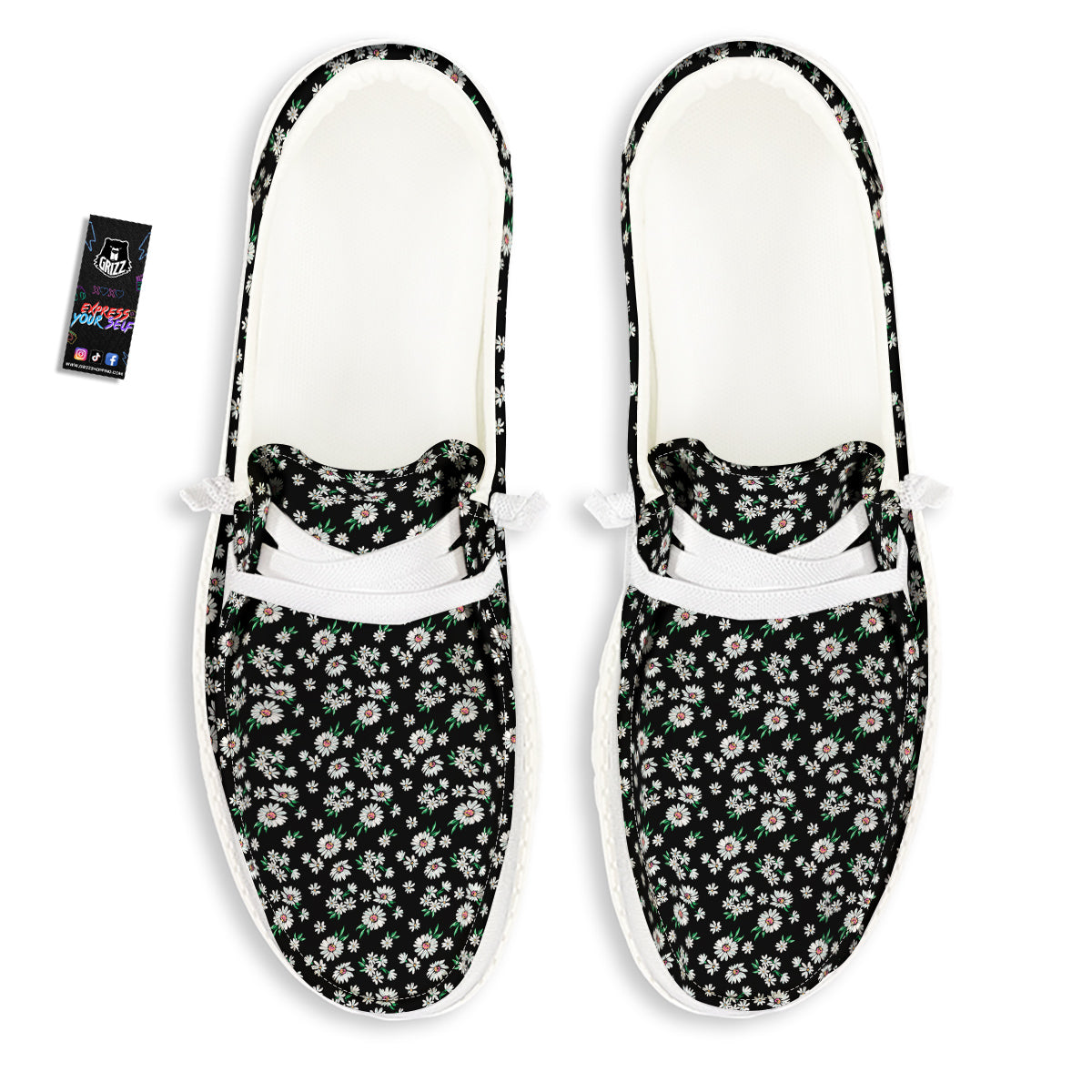 Flower Daisy Print Pattern White Loafers-grizzshop