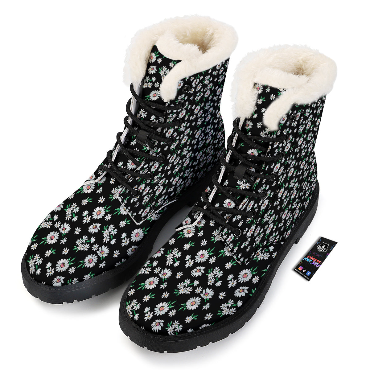 Flower Daisy Print Pattern Winter Boots-grizzshop