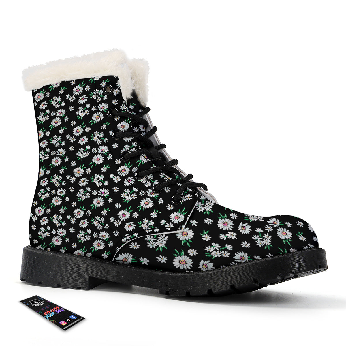Flower Daisy Print Pattern Winter Boots-grizzshop