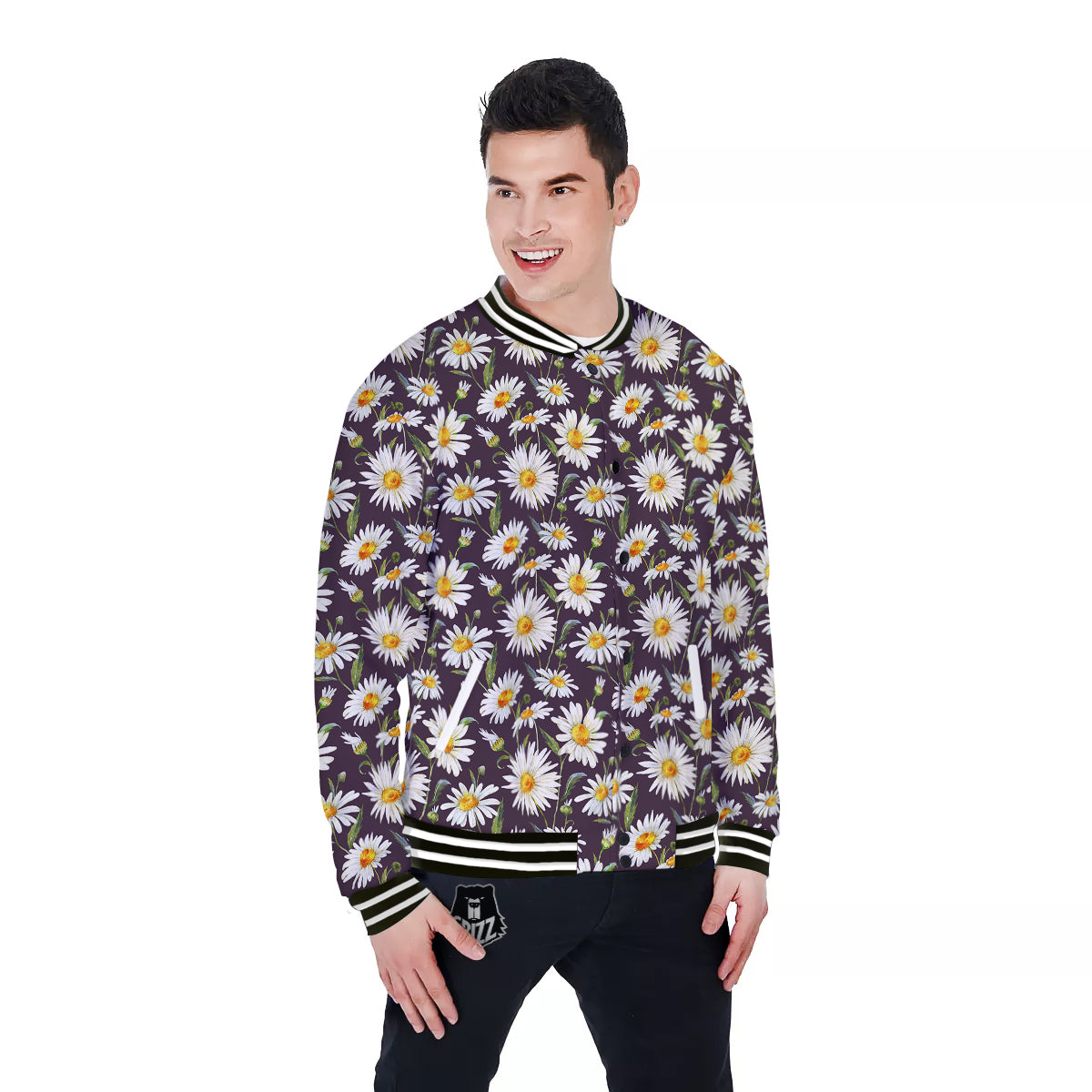 Flower Daisy Watercolor Print Pattern Baseball Jacket-grizzshop