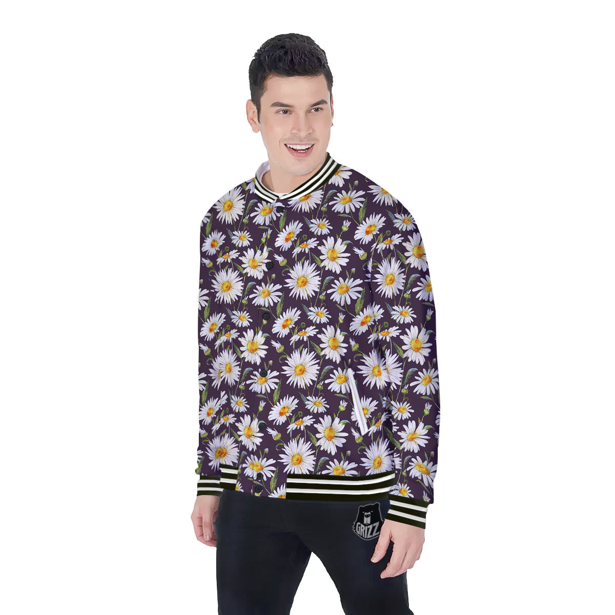 Flower Daisy Watercolor Print Pattern Baseball Jacket-grizzshop
