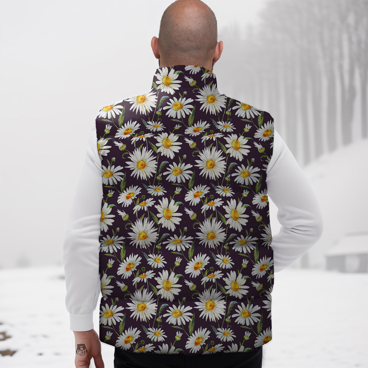 Flower Daisy Watercolor Print Pattern Down Vest-grizzshop