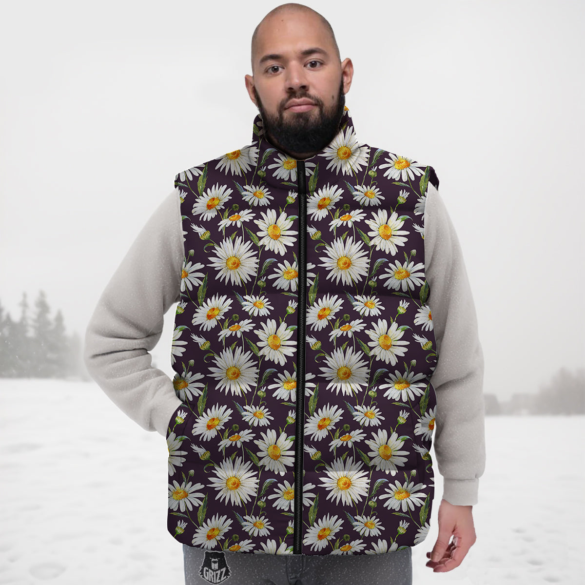 Flower Daisy Watercolor Print Pattern Down Vest-grizzshop