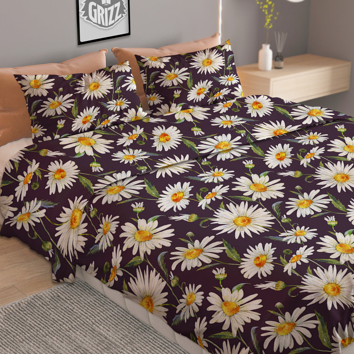Flower Daisy Watercolor Print Pattern Duvet Cover Bedding Set-grizzshop