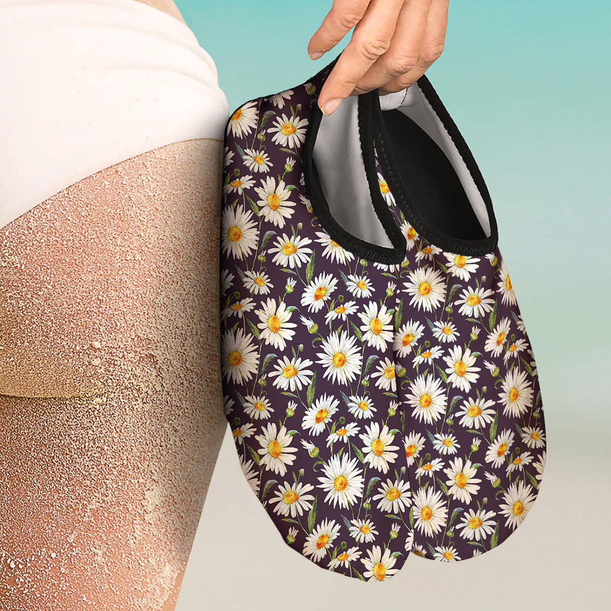 Flower Daisy Watercolor Print Pattern Water Shoes-grizzshop