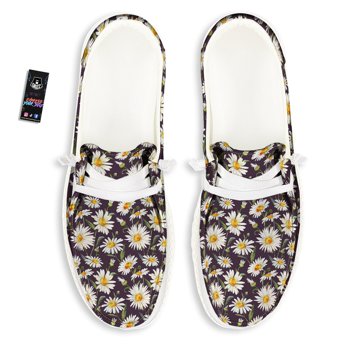 Flower Daisy Watercolor Print Pattern White Loafers-grizzshop