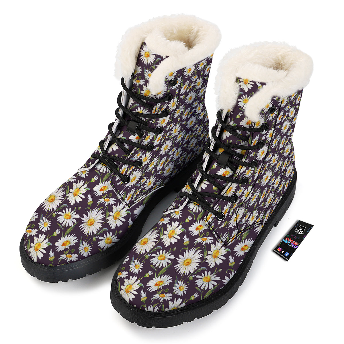 Flower Daisy Watercolor Print Pattern Winter Boots-grizzshop