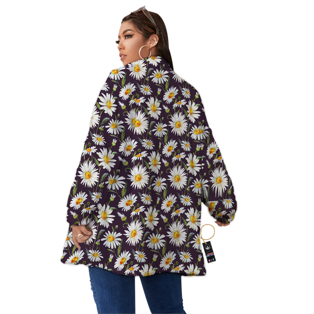 Flower Daisy Watercolor Print Pattern Women's Sherpa Jacket-grizzshop