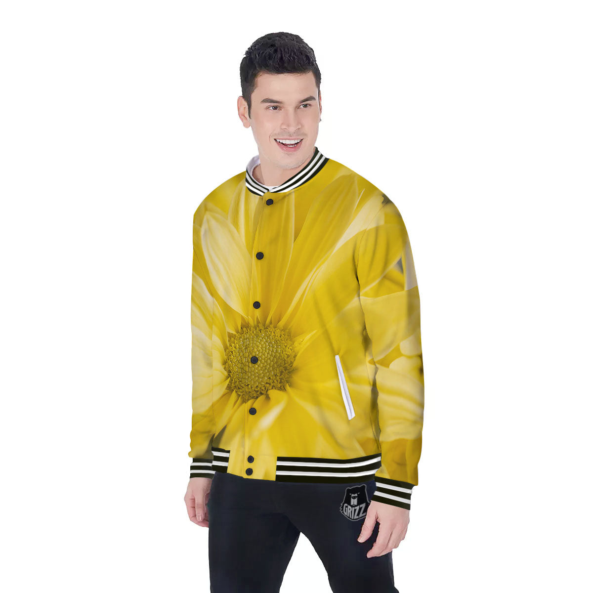 Flower Daisy Yellow Print Baseball Jacket-grizzshop