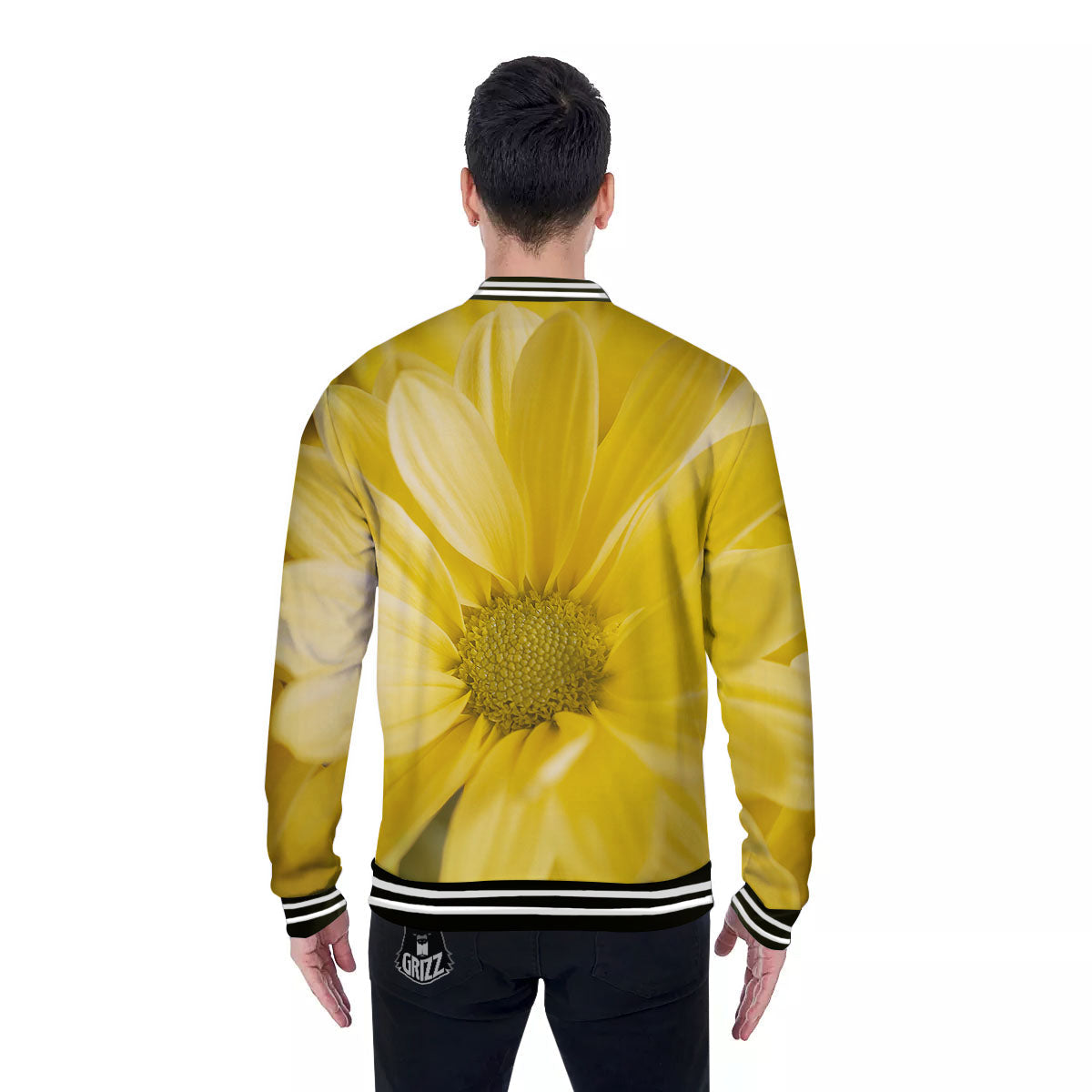 Flower Daisy Yellow Print Baseball Jacket-grizzshop