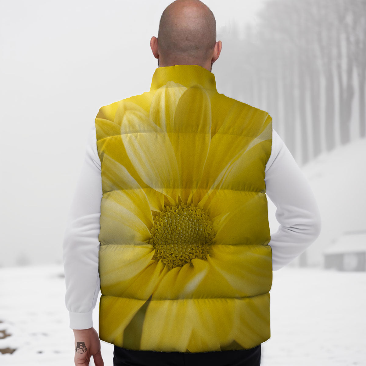 Flower Daisy Yellow Print Down Vest-grizzshop