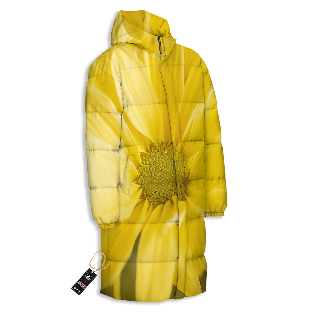 Flower Daisy Yellow Print Long Down Jacket-grizzshop