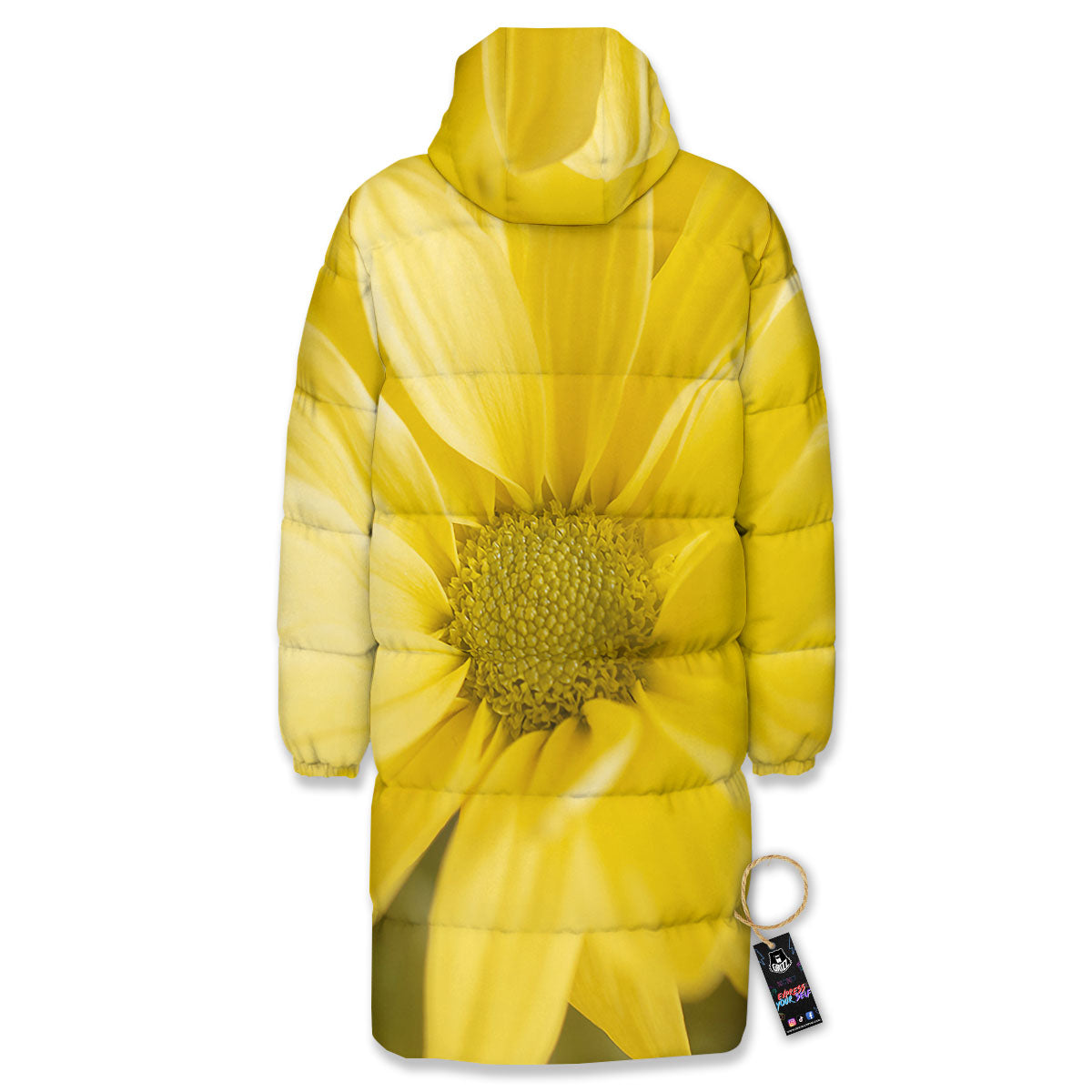 Flower Daisy Yellow Print Long Down Jacket-grizzshop