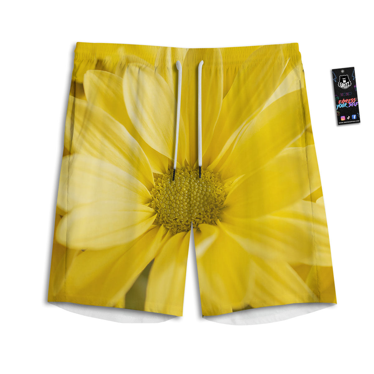 Flower Daisy Yellow Print Men's Athletic Shorts