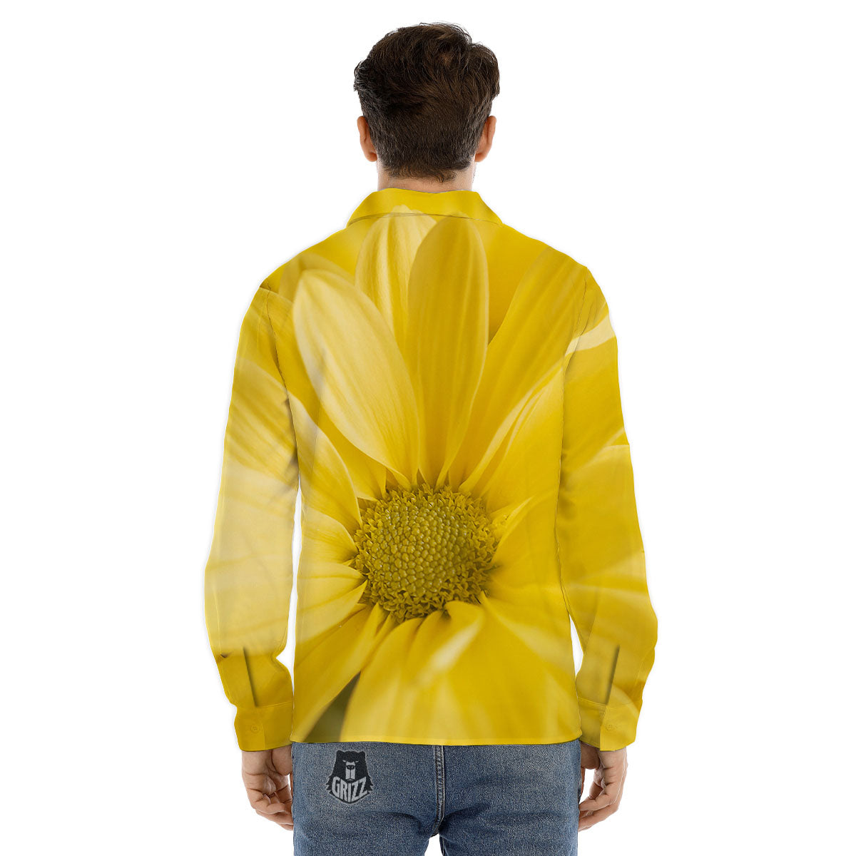 Flower Daisy Yellow Print Men's Dress Shirts-grizzshop
