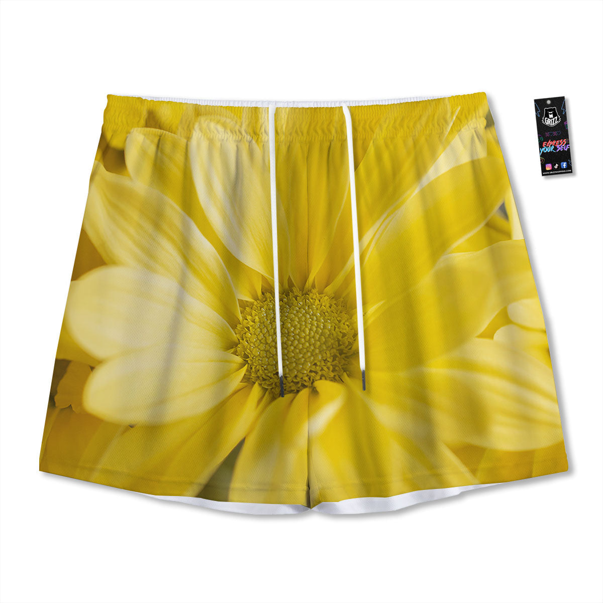 Flower Daisy Yellow Print Mesh Shorts