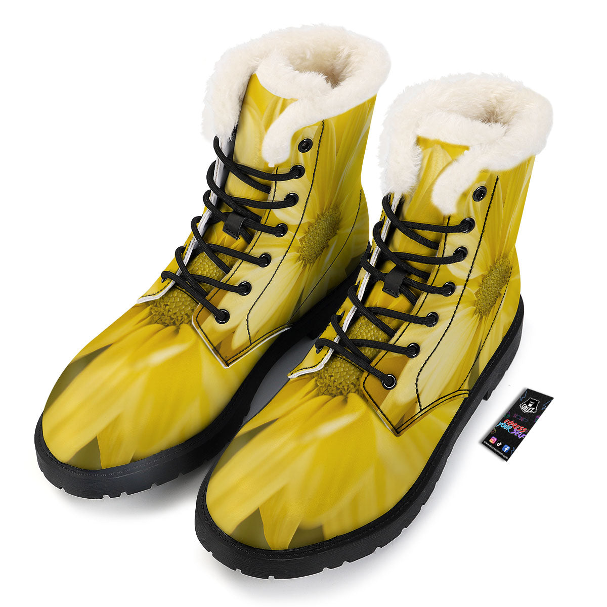 Flower Daisy Yellow Print Winter Boots-grizzshop