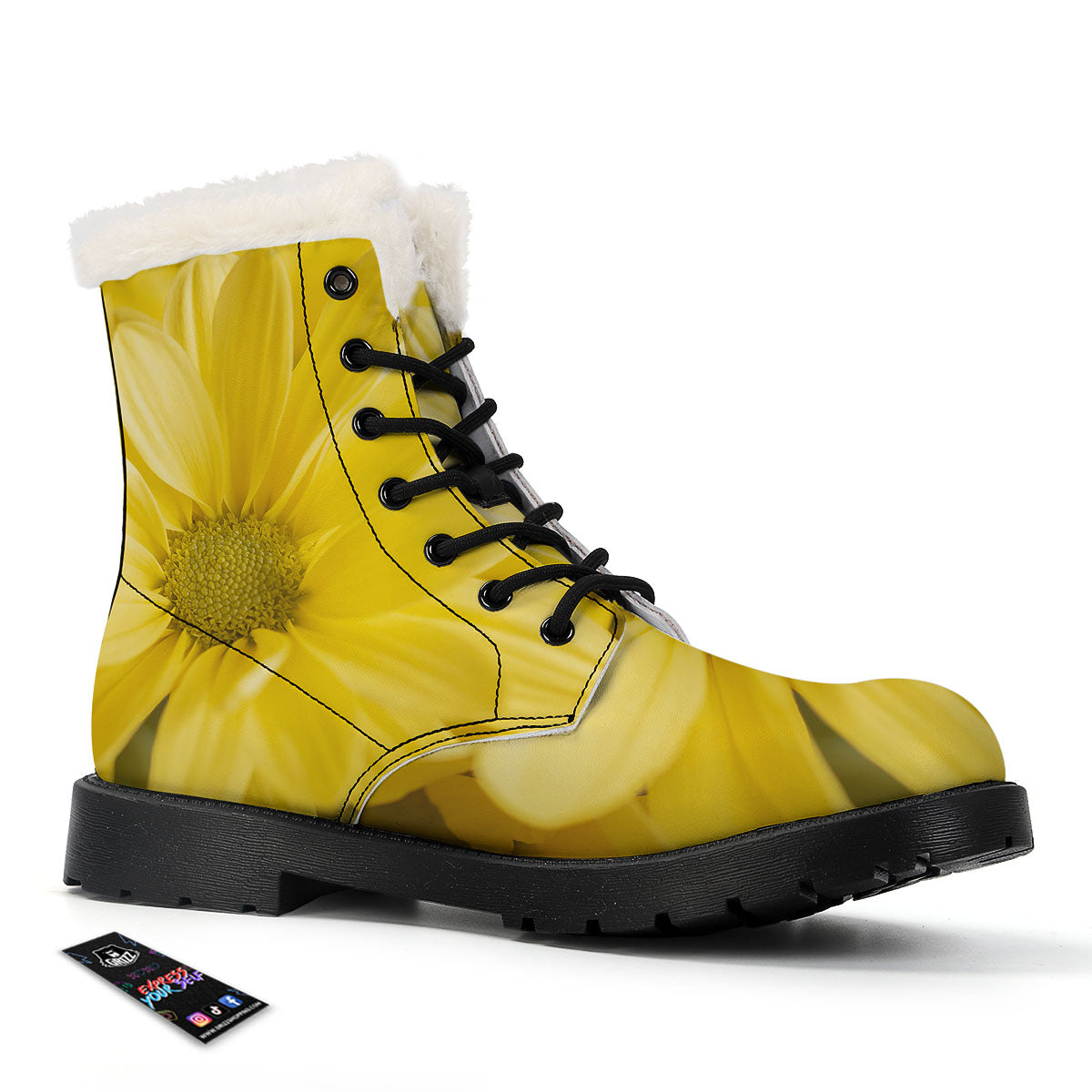 Flower Daisy Yellow Print Winter Boots-grizzshop
