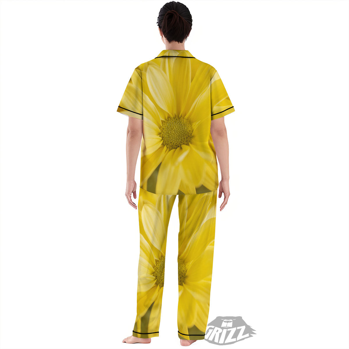 Flower Daisy Yellow Print Women's Pajamas Set-grizzshop