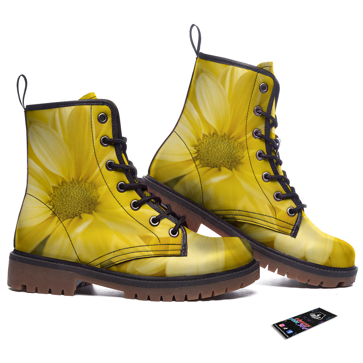 Flower Daisy Yellow Print Work Boots-grizzshop