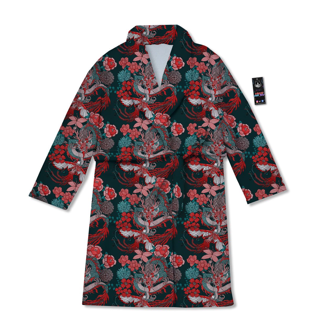 Flower Dragon Vintage Print Pattern Bathrobe-grizzshop