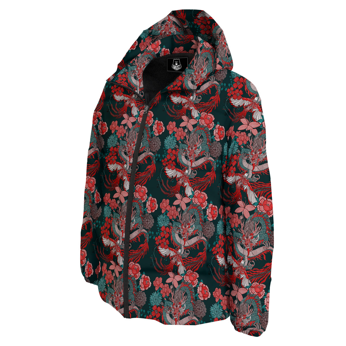 Flower Dragon Vintage Print Pattern Down Jacket-grizzshop