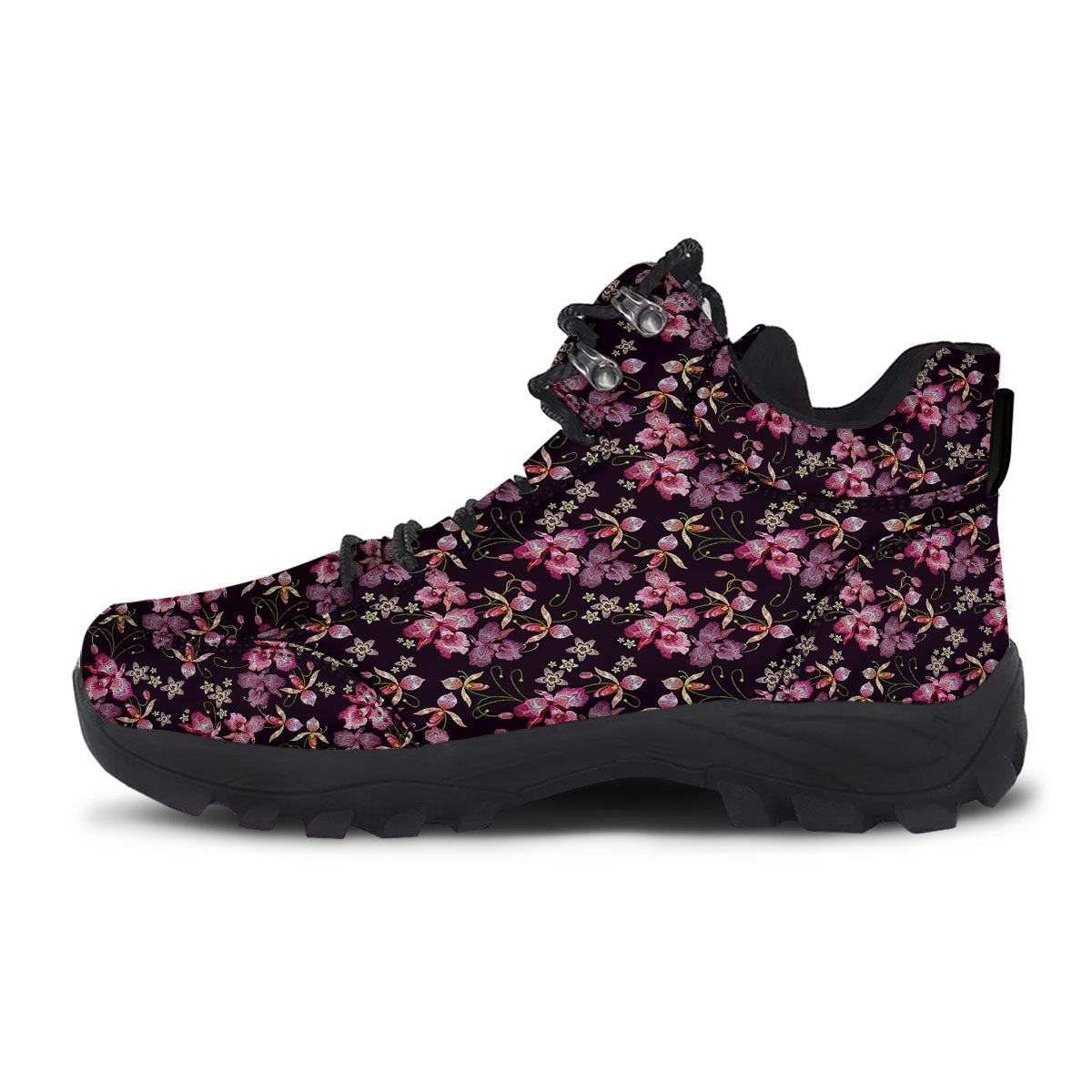 Flower Embroidery Orchid Print Pattern Hiking Shoes-grizzshop
