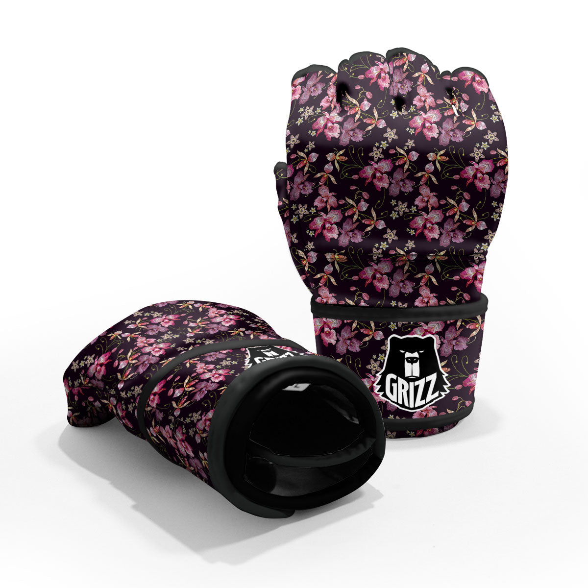 Flower Embroidery Orchid Print Pattern MMA Gloves-grizzshop