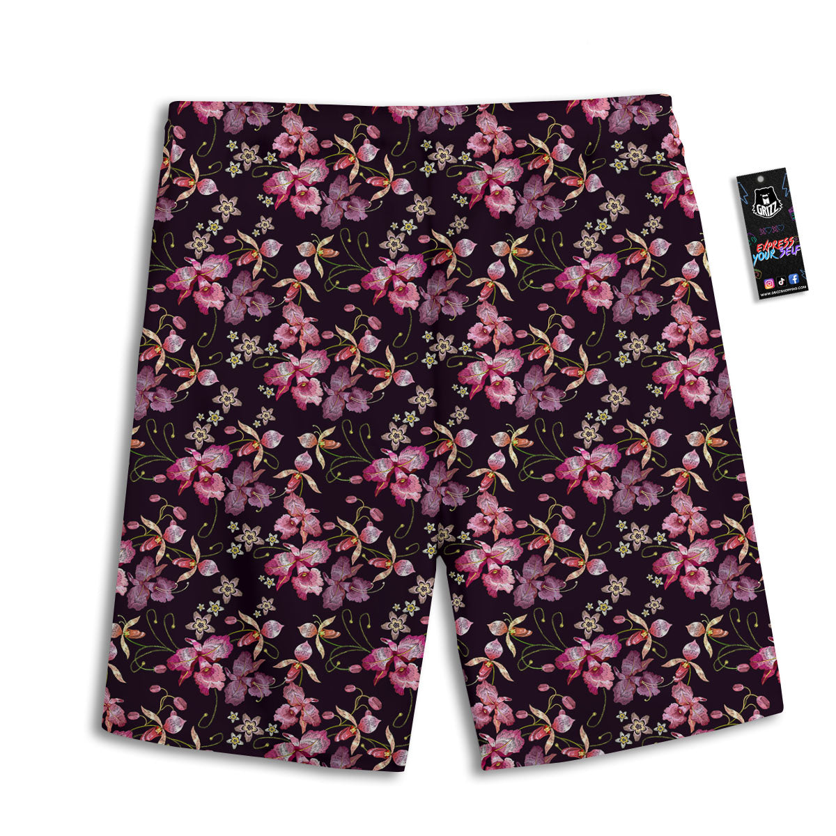 Flower Embroidery Orchid Print Pattern Men's Athletic Shorts-grizzshop