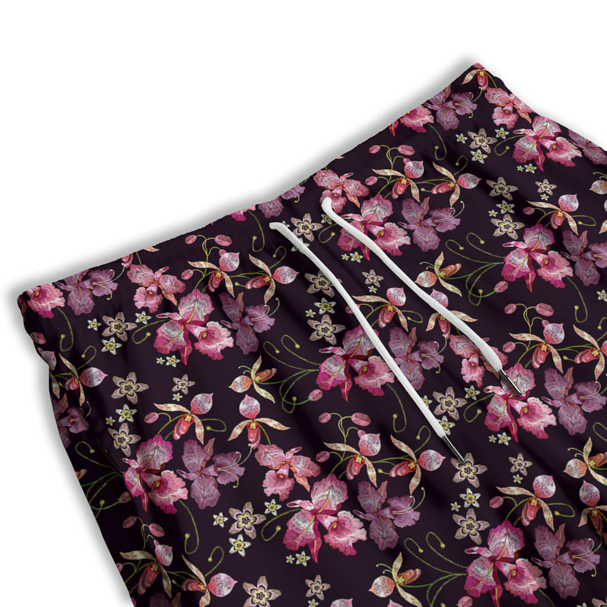 Flower Embroidery Orchid Print Pattern Men's Athletic Shorts-grizzshop