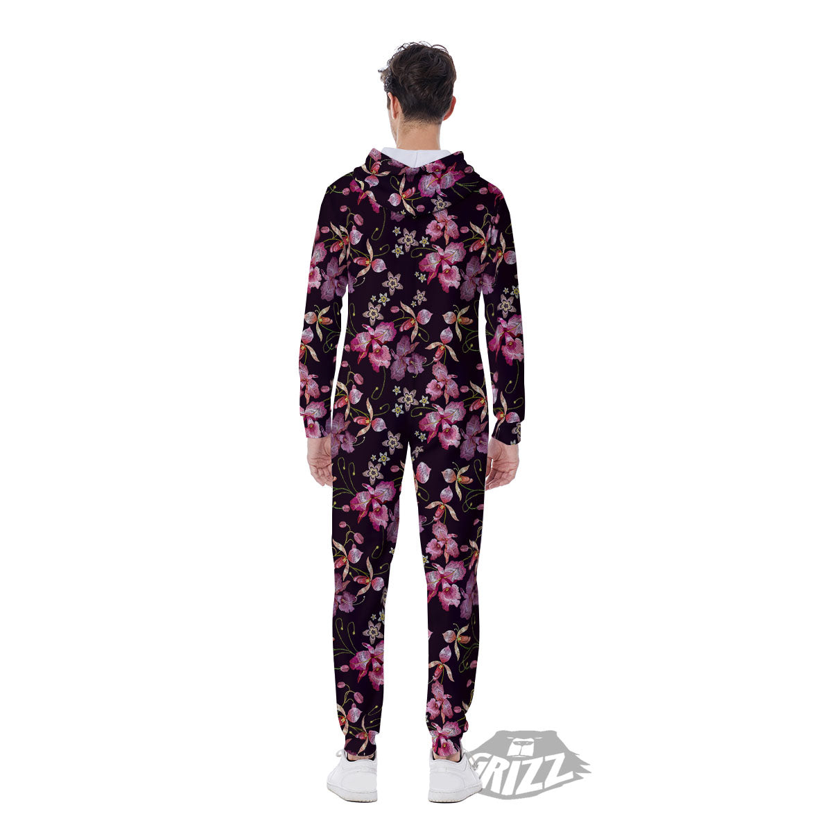 Flower Embroidery Orchid Print Pattern Men's Jumpsuit-grizzshop